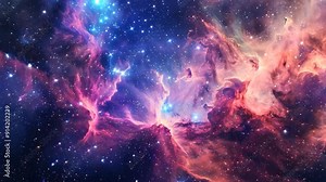 Colorful cosmic nebula and stars in deep outer space. Astronomy and universe concept