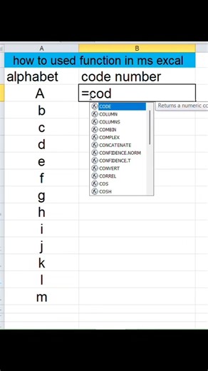 How to used code function in Excel ##excel #computereducation #viralvideo #exceltips #excelmastery