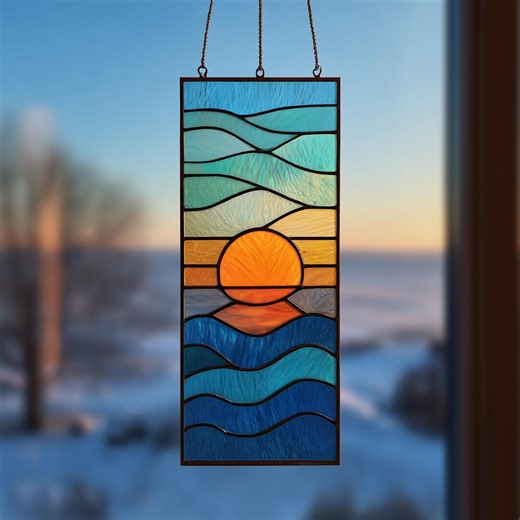 Stained Glass Patterns Sunrise Over Ocean , Beginner to Intermediate Landscape PDF Suncather Templates - Etsy
