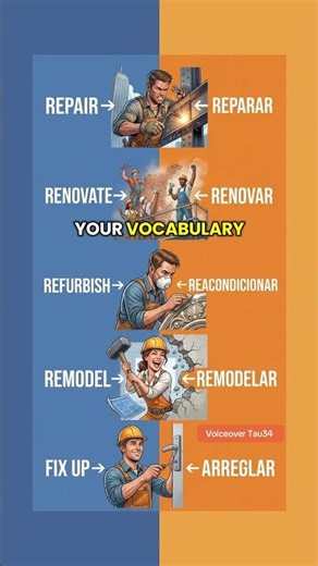 5 Construction & Repair Verbs in English & Spanish 🔨 Vocabulario de construcción hoy. Vocabulary.