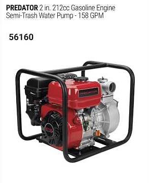 Predator 2 in. 212cc Gasoline Engine Semi-Trash Water Pump - 158 GPM 56160 63405 Owners Manual