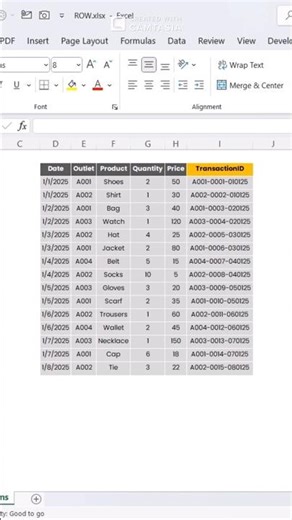 Smart Transaction IDs in Excel with ROW. #ExcelTips #ExcelTutorial #ROWFunction