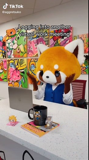 Relatable Aggretsuko Crying at Working from Home