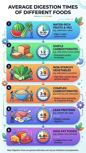 Digestion Time of Different Foods ⏱️ What Digests Fast or Slow? #digestiontime #digestionfacts