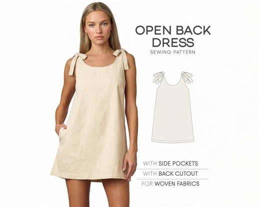 Mini Dress Sewing Pattern For Women Open Back Dress Pattern, Linen Dress Pattern, Simple Dress Pattern, A-Line Dress Pattern