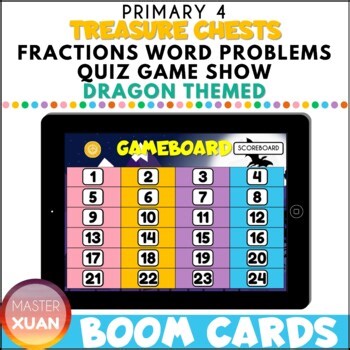 Fraction Word Problems 4th Grade Game Show Quiz, Dragon Math Review Activities