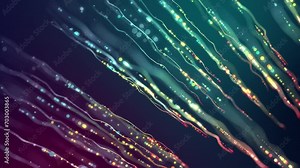 dynamic, multi-colored backdrop with luminous particles against a dark bg fly or float form array of glitter, creating a truly memorable visual experience. Motion graphics glow particles with trails