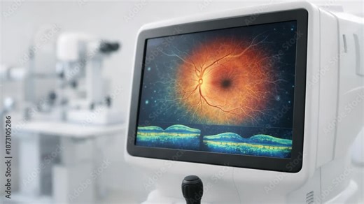 Advanced Optical Imaging of the Retina: High-Resolution Display Showing Detailed Visualization of Eye's Nerve Structure and Retinal Layers for Diagnosis and Analysis