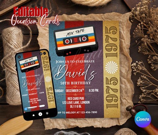Retro 1985 Invitation Cards Template, Anniversary Birthday Party, Editable Canva Template (digital Download) - Etsy