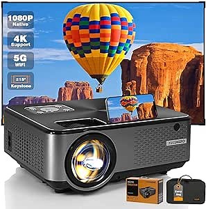 Projector with 5G Wifi and Bluetooth 9000L Native 1080P Full HD 4K Supported Portable Mini Movie Outdoor Projector for Home Theater Video Indoor Entertainment Compatible with Phone PC PS5 TV