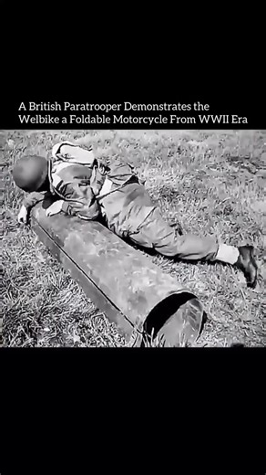 @nextgen_bytess on Instagram: "A British paratrooper demonstrates the Welbike, a compact motorcycle built for airborne troops during World War II. The bike fit inside a standard supply container and dropped by parachute with soldiers. After landing, troops assembled it within minutes to move faster on the ground. The Welbike used a 98 cc two stroke engine and had no suspension or lights. It focused on speed of deployment rather than comfort or range. This design helped airborne units reach objec
