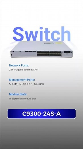 C9300-24S-A, Cisco Catalyst 9300 Switch, 24x1G SFP/Modular uplinks/Net Adv #cisco #switch #shorts