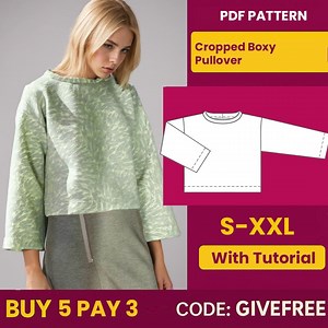 Cropped Boxy Blouse Sewing Pattern: Beginner-friendly Pullover (PDF Download, S-XXL) - Etsy
