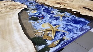 Custom Poplar Wood River Table, Ocean Epoxy Resin, Tropical Design - Etsy