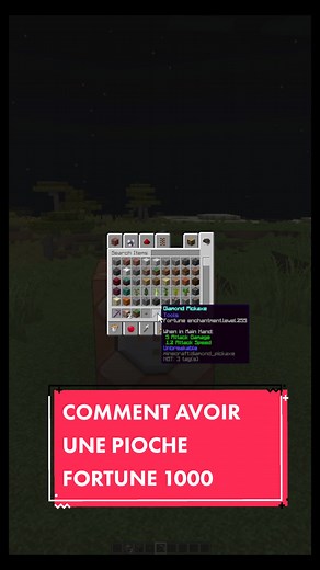 COMMENT AVOIR UNE PIOCHE FORTUNE 1000 ? La commande : /give @p minecraft:diamond_pickaxe{Unbreakable:100,Enchantments:[{id:fortune,lvl:1000}]} Pour le command block : /give @p minecraft:command_block Fonctionne en 1.18 et 1.19 Ma chaine principale : https://www.youtube.com/c/TomClash Mon discord : https://discord.gg/XW8GjfK Mon TikTok : https://www.tiktok.com/@thomasrerc?lang=fr #shorts #shortsvideo #minecraft #mc #pioche #fortune1000