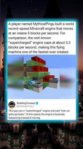 A player named MythicalPingu built a world record-speed Minecraft engine that moves at an insane 5