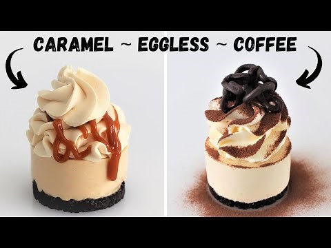 2 x Easy Eggless Mini Cheesecakes NO Bake Recipe Compilation Caramel and Coffee