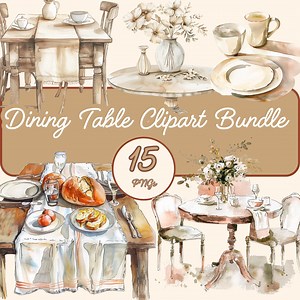 Dining Table Elements Clipart Bundle, 15 Transparent Background Pngs, 300 DPI Watercolor Dining Table Elements Sticker Pack, Kitchen Decor - Etsy