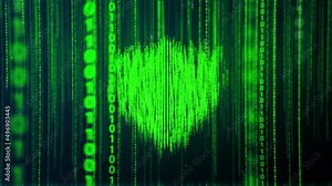 Green Binary Code,Matrix Code, Falling Digital Symbols With Shield Icon
