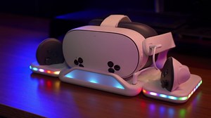 RGB Charging Dock for Oculus Quest 3S/3，Foldable Charging Station for Meta 3S VR Headset & Controllers, with 2 Rechargeable 2100mAh Batteries, Supports LED Indicator