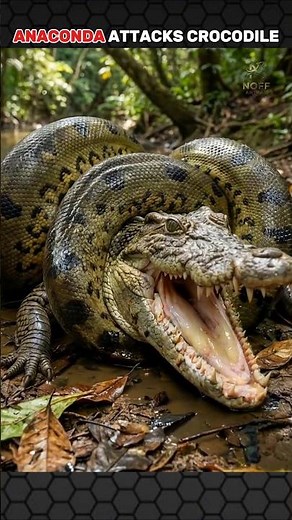 anaconda attacks crocodile