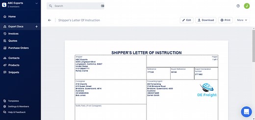 Create and Download a Shipper's Letters of Instruction Document