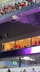 EIGHT LIVES LEFT: Miami Hurricanes fans showed they too have cat-like reflexes when a cat took a dramatic fall from the upper level of the stadium into an unfurled flag below—safely saving the feline from its drop 2wsb.tv/3A6L49c | WSB-TV