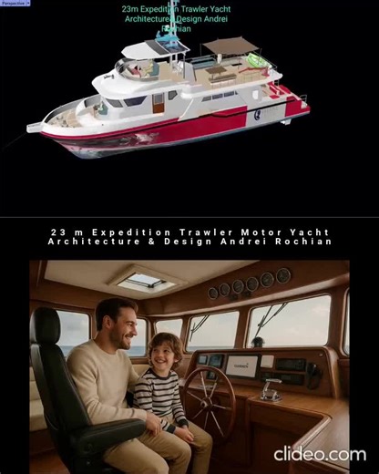 23 m Expedition Trawler Motor Yacht Hydrodynamic HIGH EFFICIENCY HULL Architecture & Design Andrei Rochian HYBRID ELECTRIC propulsion The 23 m Expedition Trawler Yacht with special High Efficiency Displacement Hull Geometry low fuel and energy consumption at displacement speeds SPECIFICATIONS LOA 23m LHULL=22m LWL=20m Bmax =6m BWL= 5m #YachtDesign #HybridElectricYacht #TrawlerYacht #Yachturi #Boats #HybridYacht #HybridTrawler ,