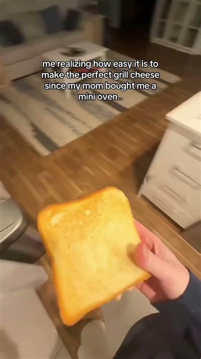 me realizing how easy it is to make the perfect grill cheese since my mom bought me a mini oven..