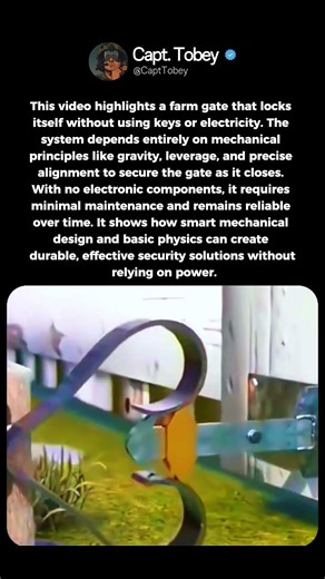 This video highlights a farm gate that locks itself without using keys or electricity