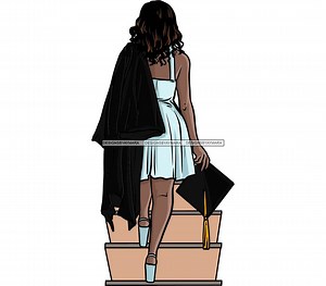 Graduate Walking up Stairs Blue Dress Carrying Black Cap and Gown Graduation SVG JPG PNG Vector Designs Clipart Cricut Silhouette Cutting - Etsy