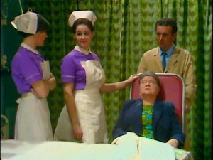 📺 'Coronation Street' Monday 03 November 1969 -- ITV:19:30 Ena, unsurprisingly, proves a less than compliant patient. N.B. This was the first episode recorded in colour, (apart from the titles and film sequences) although it was still transmitted in black and white. More from Violet Carson (pre-Corrie!) a little later Aftermath Ambulances rush the casulties to a local hospital. Minnie and Jack are brought in unconscious on stretchers. In the casualty waiting area Hilda frets as she can't find S