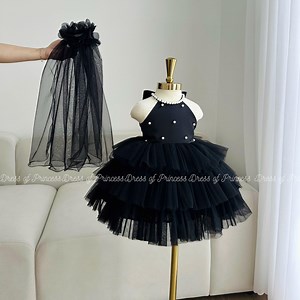 Black Tulle Princess Tutu Dress With Veil - Pearl & Bow Detail - Etsy