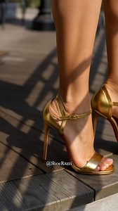 Gold heels with a red sole tell a story even before you move. They belong to nights filled with laughter, glowing lights, and unforgettable entrances. These heels are not worn, they are lived in. #GoldLouboutin #StrappyHeels #LuxuryLook #NightOutStyle #HeelsObsessed #fblifestyle | ShoeRazzi