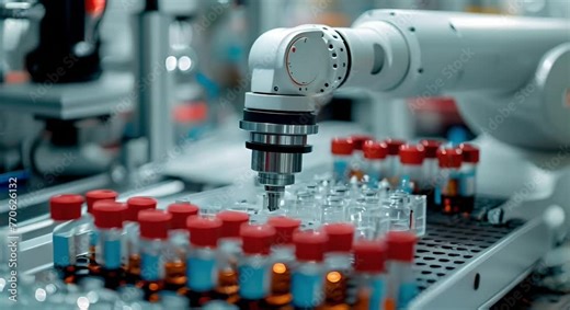 Laboratory robot conducting automated tests and experiments, demonstrating the role of robotics in accelerating research and development in medicine