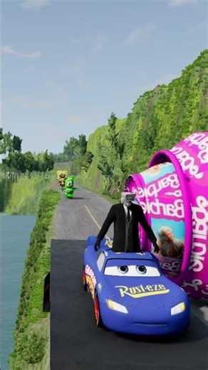 SpongeBob vs Barbie Car Crash! 💥 Who Survives the Jump?! 😱