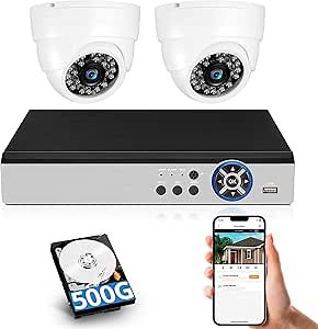 Fuers 5MP Security Camera System Indoor with AI Human Detection, 8CH H.265+ Security DVR Recorder and 2 x 2592TVL 5MP Home CCTV Dome Surveillance Cameras, Smart Playback, Email Alert,500G Hard Drive