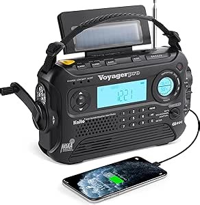 Kaito Voyager Pro KA600 Digital Solar Dynamo Hand Crank AM/FM/LW/SW & NOAA Weather Emergency Radio with Flashlight, Reading Lamp,Smart Phone Charger & RDS and Real-Time Alert, with AC Adapter, Black