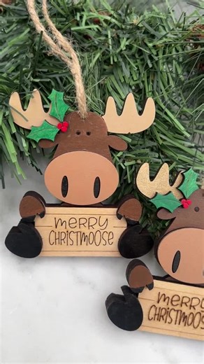 Handmade Wooden Moose Ornament, Funny Christmas Ornament, Merry Christmoose