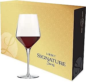 Libbey Signature Greenwich All Purpose Wine Glasses, 16 Oz Angular Wine Glass Set of 4 with Pulled Stem, Stemware Glasses for Cocktails and More
