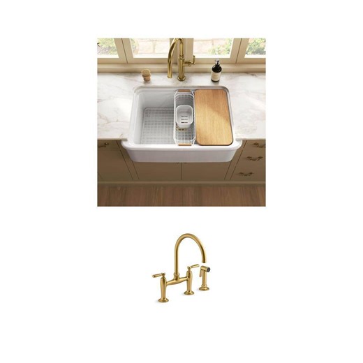 KOHLER Audrine 32.5 in. Farmhouse Fireclay Kitchen Sink and Edalyn 2-Handle Bridge Kitchen Faucet Combo - The Home Depot