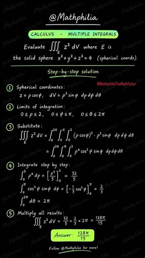 Step-by-step evaluation of triple integrals in Spherical Coordinates #education #maths #calculus