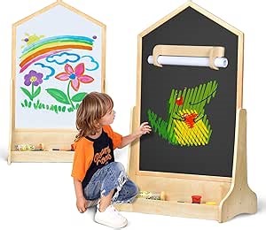 House Design Double-Sided Magnetic Drawing Board w/Detachable Roller and Bi-Storage Frame Holder for Kids, Extra Large Art Easel for Toddlers Boys and Girls Gift (Wall Mountable)
