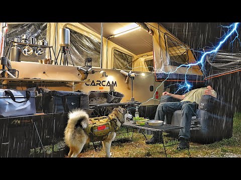 CAMPING IN THE RAIN ⚡ $12,000 LUXURY 3-ROOM TENT TRAILER