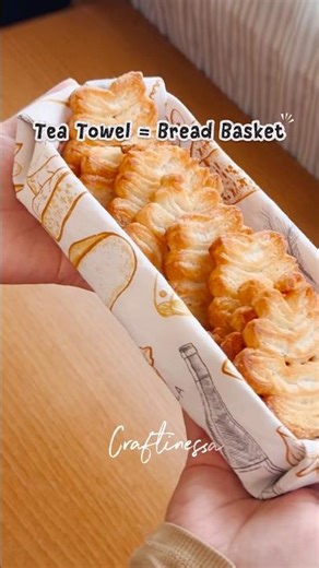 Turning a simple tea towel into the cutest bread basket 🥖✨ #diy #craftyhome #breadbasket #home