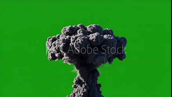 Dramatic Mushroom Cloud Explosion on Green Screen A Visual Effects Asset for Filmmaking Gaming and Creative Projects Requiring Intense Realistic Nuclear Blast Simulations.