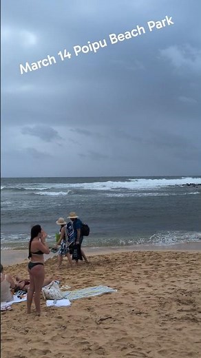 Day after Kauai flooding storm: Windy & still rainy at Poipu Beach Park.