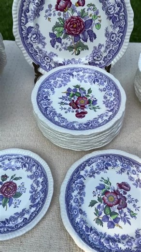 Vintage | Spode Copeland Mayflower England China Purple 2/8772 Place Setting 4pc Plates - Etsy