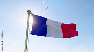 4K UHD. Flag of France waving in the wind, sky and sun looped video. France Flag Video. Stock Video