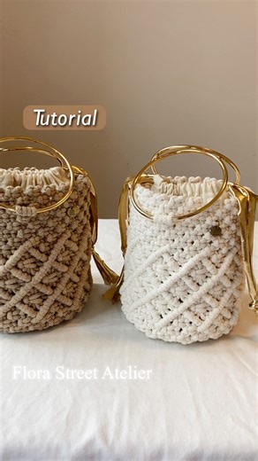 Macrame with Flora | A little touch of gold adds such a warm holiday feel to this macrame bucket bag ✨ The tutorial is available on Patreon. Join Plan 1 to... | Instagram
